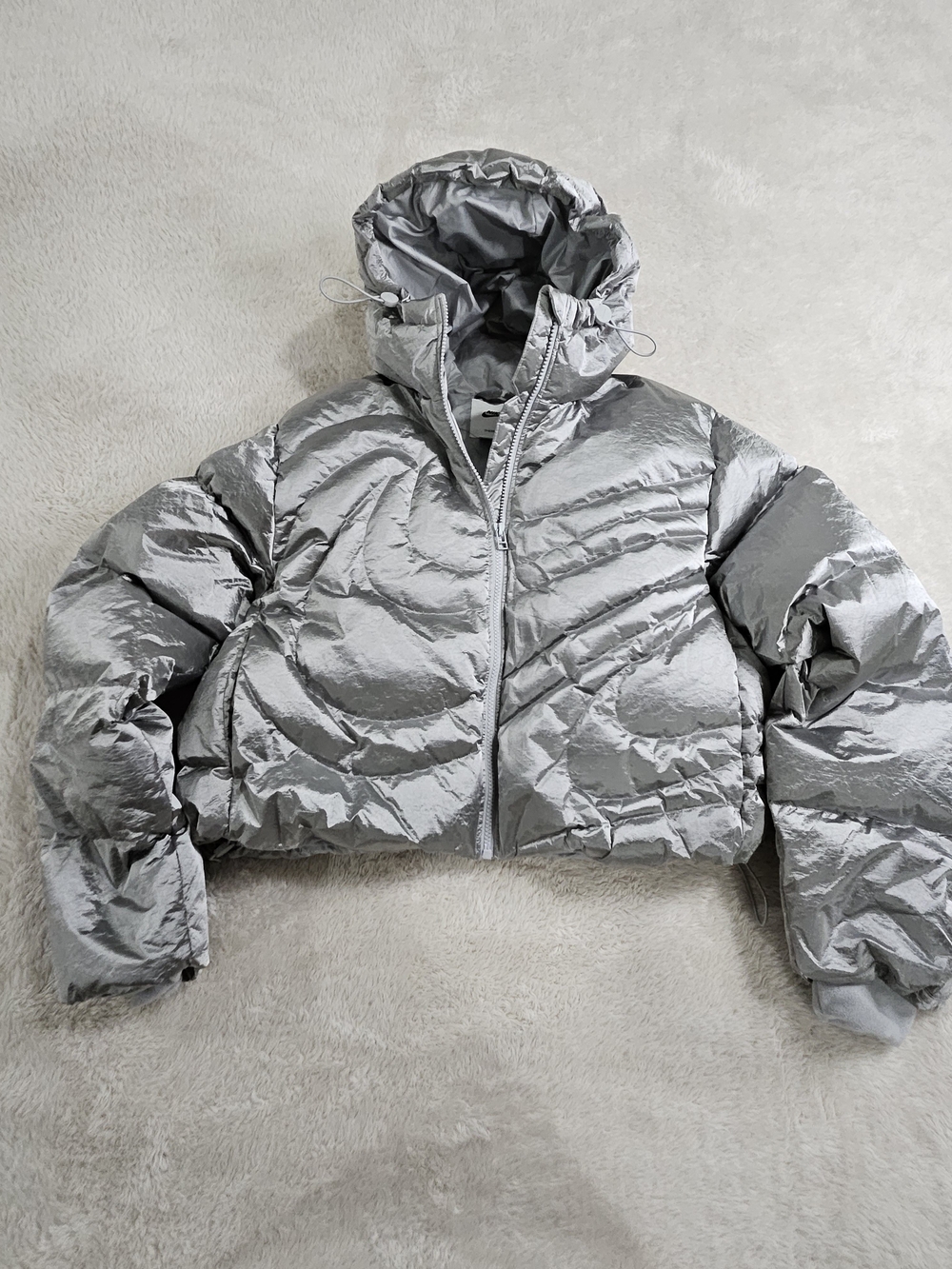 Nike Silver Cropped Hooded Puffer Jacket